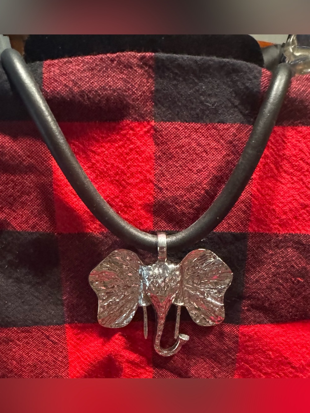 Silver Elephant Pendant Necklace with Black Cord - Women Jewelry
